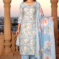 Trendy Sky Blue Floral Digital Printed Cotton Palazzo Suit with Dupatta for Women