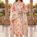 Stylish Cream Floral Digital Printed Cotton Salwar Suit with Dupatta for Women