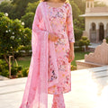 Latest Baby Pink Floral Digital Printed Cotton Salwar Suit with Dupatta for Women