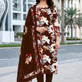 Elegant Brown Floral Digital Printed Crepe Salwar Suit with Dupatta for Women