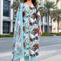 Latest Sky Blue Abstract Digital Printed Crepe Salwar Suit with Dupatta for Women