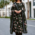 Stunning Black Floral Digital Printed Crepe Salwar Suit with Dupatta for Women