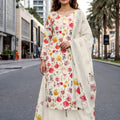 Wonderful White Floral Digital Printed Crepe Palazzo Suit with Dupatta for Women