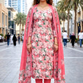 Charming Pink Abstract Digital Printed Crepe Salwar Suit with Dupatta for Women