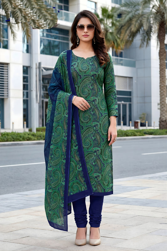 Lovable Green Paisley Digital Printed Crepe Salwar Suit with Dupatta for Women