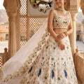 Elegant Off White Peacock Embroidered Faux Georgette Bridal Lehenga Choli for Women