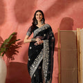 Black Embroidered Georgette Saree with Designer Border Party Wear Saree