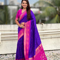 Royal Blue Saree with Rani Pink Contrast Border Traditional Printed Design 