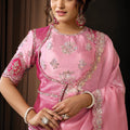 Elegant Pink Embroidered Designer Saree with Zari Border Blouse