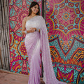 Lavender White Ombre Saree Sequin Designer Border Party Wear Saree