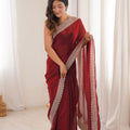 Luxury Wine Red Organza Saree with Designer Embroidered Border