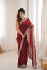 Luxury Wine Red Organza Saree with Designer Embroidered Border