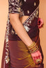 Chocolate Brown Designer Embroidered Silk Saree Zari Border Blouse Piece