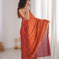 Luxury Rust Orange Organza Silk Saree Golden Zari Embroidery Designer Blouse