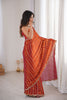 Luxury Rust Orange Organza Silk Saree Golden Zari Embroidery Designer Blouse