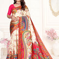 White Multicolor Printed Saree with Paisley Design Saree