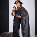  Black Organza Silk Saree with Floral Embroidery Designer Saree