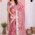 Designer Pink Embroidered Saree with Blouse Party Wear