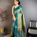 Teal Blue Banarasi Silk Saree with Rich Gold Zari Weaving Tassel Pallu