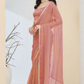 Dusty Rose Designer Saree Pearl Lace Border Ready To Wear