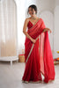 Red Organza Silk Saree with Designer Gold Lace Border Matching Blouse