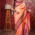 Peach Kanjivaram Silk Saree with Gold Zari Border Butti Work
