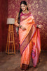Peach Kanjivaram Silk Saree with Gold Zari Border Butti Work