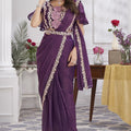 Elegant Wine Purple Designer Saree with Floral Embroidered Blouse