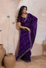 Royal Purple Silk Saree Golden Zari Embroidery Border Matching Blouse