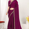 Wine Magenta Silk Saree with Rich Golden Zari Border Designer Saree
