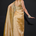 Royal Gold Shimmer Silk Saree with Heavy Zari Stone Embroidered Border