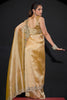 Royal Gold Shimmer Silk Saree with Heavy Zari Stone Embroidered Border