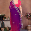 Pink and Purple Georgette Saree Embroidered Border Work