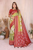 Olive Green Ikat Silk Saree with Rich Red Contrast Border Traditional Saree
