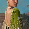Beige Embroidered Silk Saree with Green Blouse Festive Wear