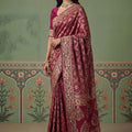 Elegant Red Heavy Embroidered Banarasi Silk Saree