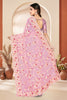 Designer Pink Net Floral Embroidered Saree Heavy Border Blouse