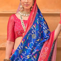Royal Blue Pink Printed Silk Saree Traditional Designer Border