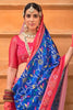 Royal Blue Pink Printed Silk Saree Traditional Designer Border
