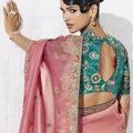 Designer Pink Saree Border Green Blouse Party Wear