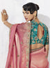 Designer Pink Saree Border Green Blouse Party Wear