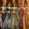 Stylish Olive Green Floral Digital Printed Tabby Silk Designer Lehenga Choli with Matching Dupatta for Wedding
