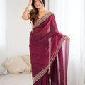 Maroon Party Wear Georgette Saree with Embroidered Border 