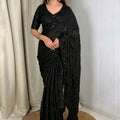 Designer Black Party Wear Saree with Intricate Sequins Embellishments
