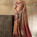 Royal Beige Banarasi Silk Saree with Pink Zari Border Floral Weaving Saree