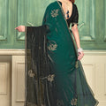 Designer Green Black Embroidered Party Wear Saree With Blouse