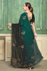 Designer Green Black Embroidered Party Wear Saree With Blouse