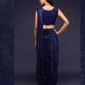 Designer Navy Blue Sequins Party Wear Saree with Blouse