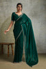  Bottle Green Chiffon Saree with Zari Border Embroidered Blouse 