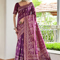 Wine Purple Cotton Silk Saree with Traditional Woven Border